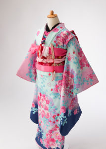 水色とピンク七五三7歳女の子着物