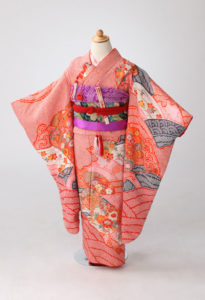 七五三7歳女の子着物オレンジ