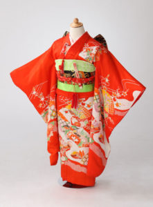 オレンジ色七五三7歳女の子着物