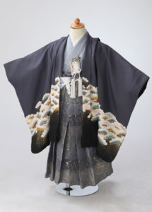 七五三5歳男の子着物グレー
