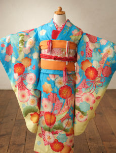 水色と黄色の七五三7歳女の子着物